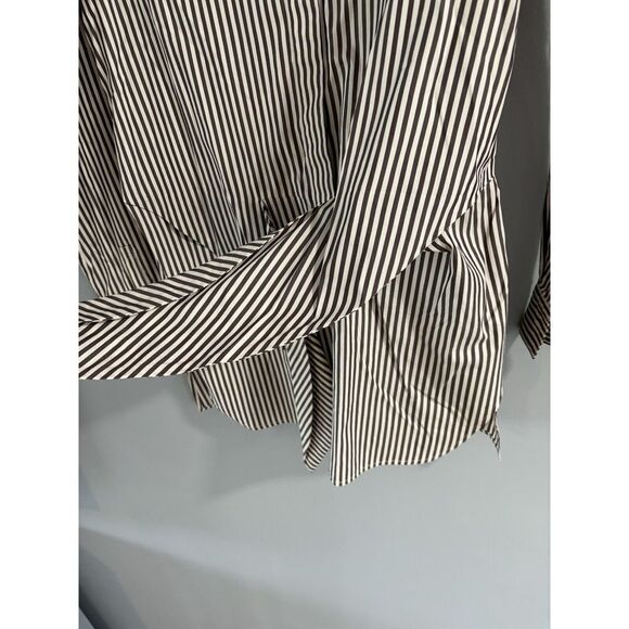 3.1 phillip lim Brown Stripe Button Down Size 2 Cotton Silk Blend - Picture 6 of 16